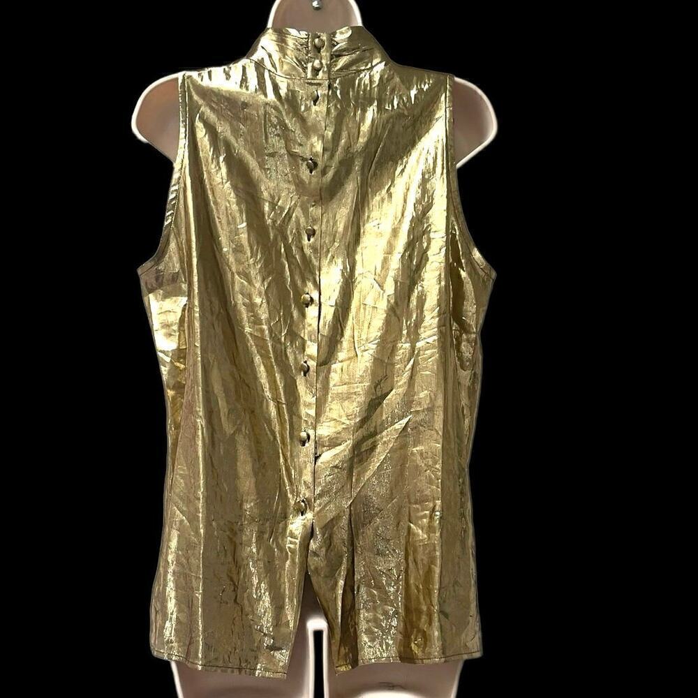 Vintage 1990s Lloyd Williams Liquid Gold Lamé Metallic Victorian Blouse Size L - Picture 5 of 12